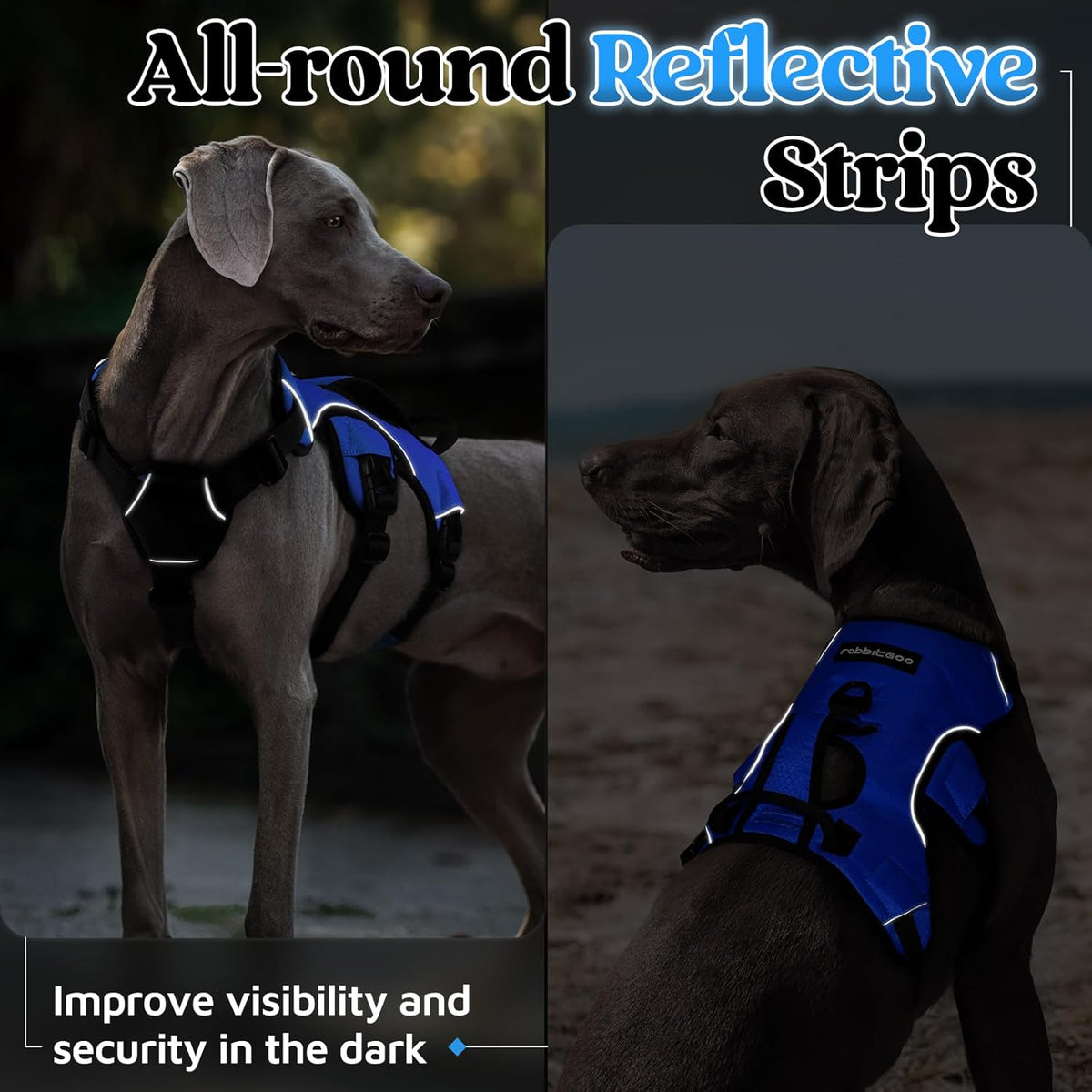 Escape Proof Dog Harness for Large, No Pull with Lift Handle | No Escape, Full Soft Padded, Reflective Adjustable Vest, Leash Clip for Walking Hiking Training, Black, Large