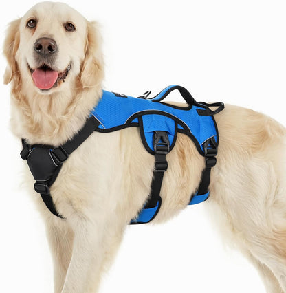 Escape Proof Dog Harness for Large, No Pull with Lift Handle | No Escape, Full Soft Padded, Reflective Adjustable Vest, Leash Clip for Walking Hiking Training, Black, Large