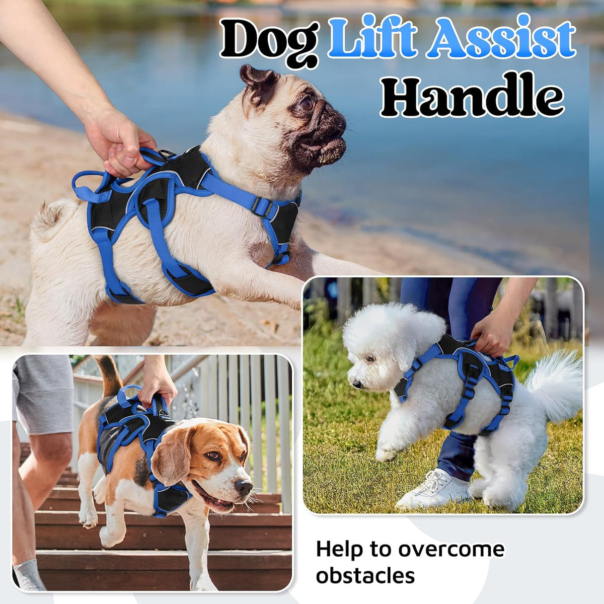 Escape Proof Dog Harness for Large, No Pull with Lift Handle | No Escape, Full Soft Padded, Reflective Adjustable Vest, Leash Clip for Walking Hiking Training, Black, Large