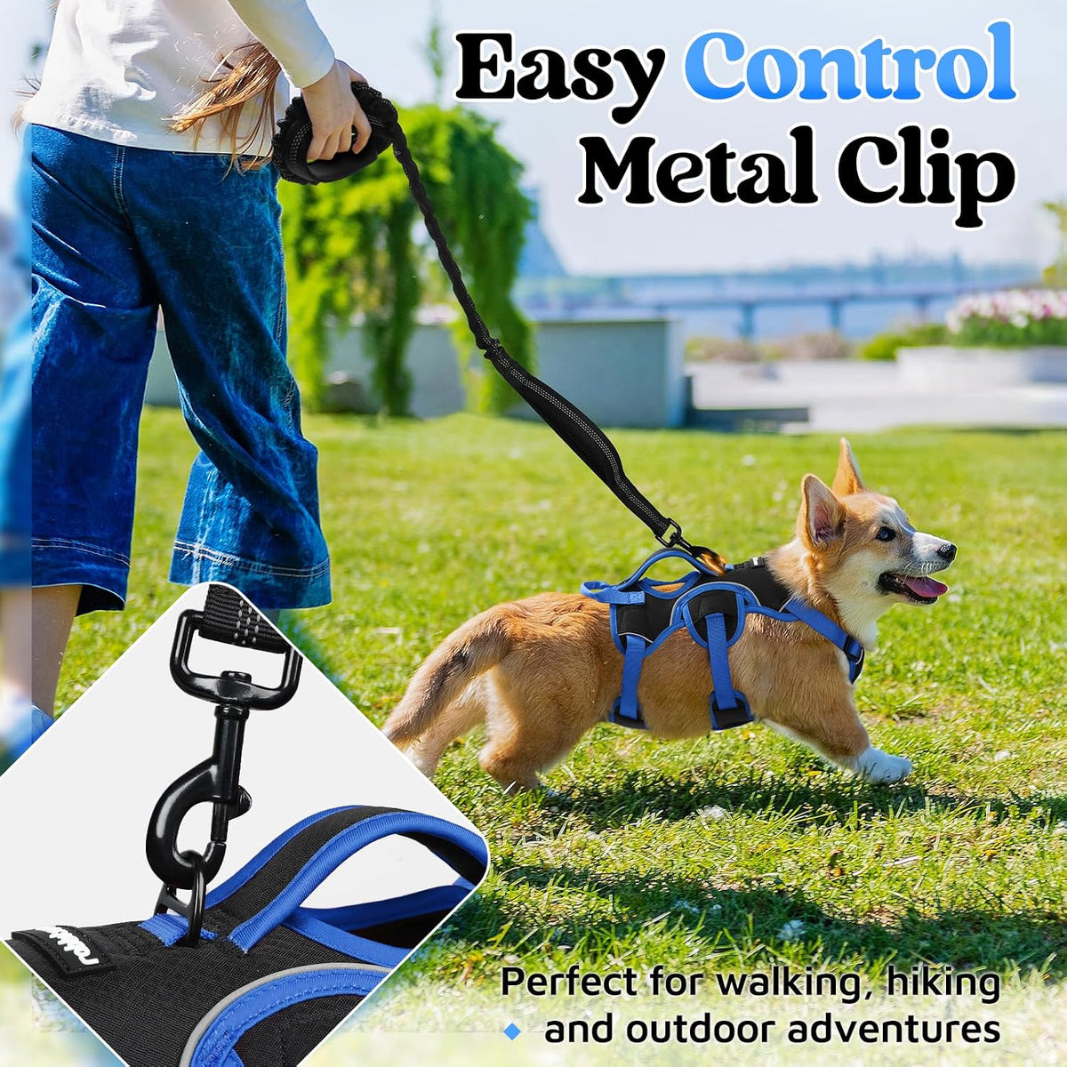 Escape Proof Dog Harness for Large, No Pull with Lift Handle | No Escape, Full Soft Padded, Reflective Adjustable Vest, Leash Clip for Walking Hiking Training, Black, Large