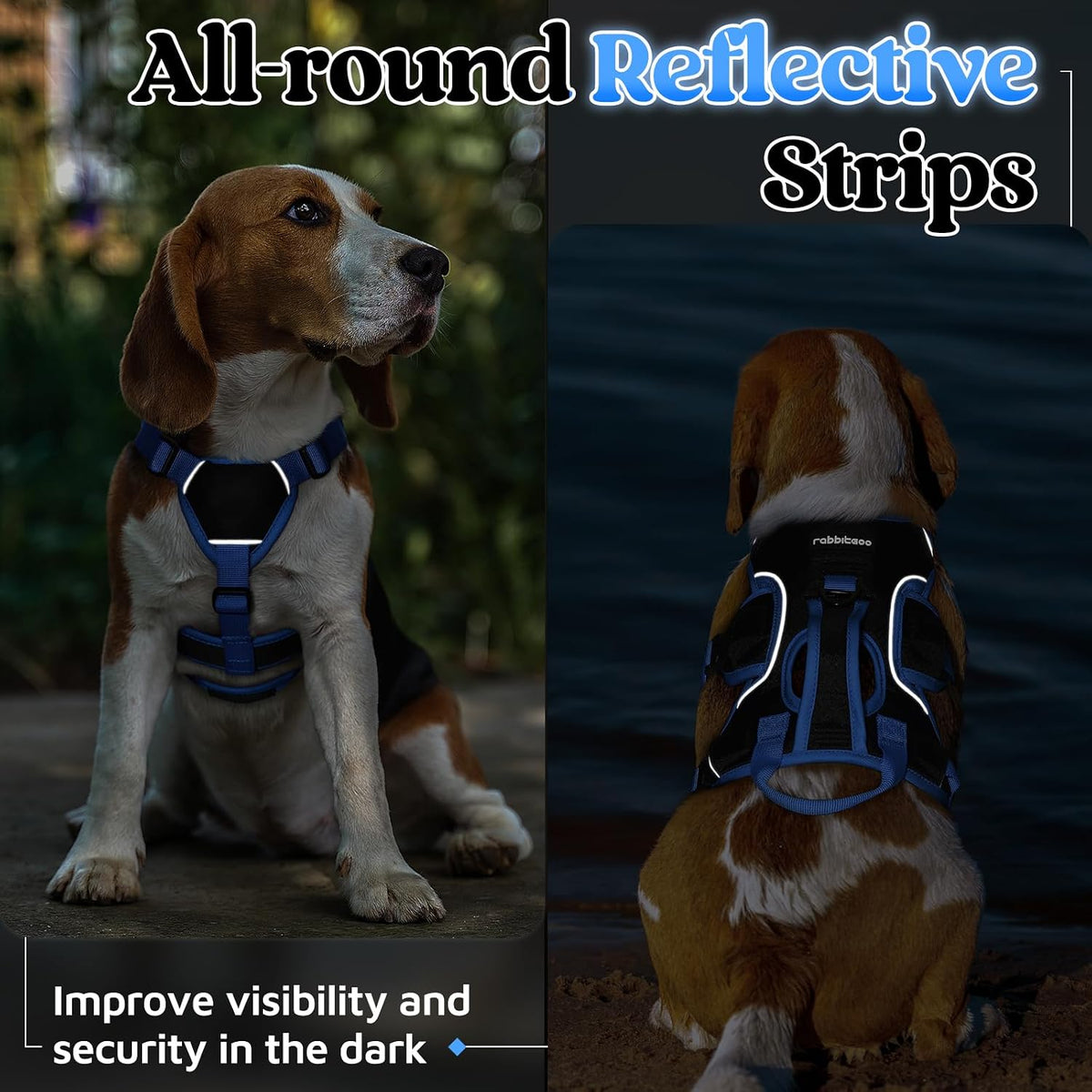 Escape Proof Dog Harness for Large, No Pull with Lift Handle | No Escape, Full Soft Padded, Reflective Adjustable Vest, Leash Clip for Walking Hiking Training, Black, Large