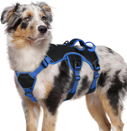 Escape Proof Dog Harness for Large, No Pull with Lift Handle | No Escape, Full Soft Padded, Reflective Adjustable Vest, Leash Clip for Walking Hiking Training, Black, Large