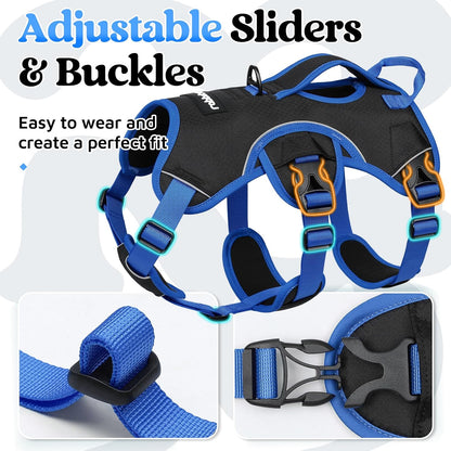 Escape Proof Dog Harness for Large, No Pull with Lift Handle | No Escape, Full Soft Padded, Reflective Adjustable Vest, Leash Clip for Walking Hiking Training, Black, Large
