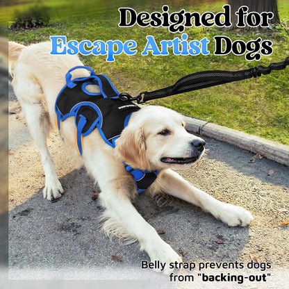 Escape Proof Dog Harness for Large, No Pull with Lift Handle | No Escape, Full Soft Padded, Reflective Adjustable Vest, Leash Clip for Walking Hiking Training, Black, Large