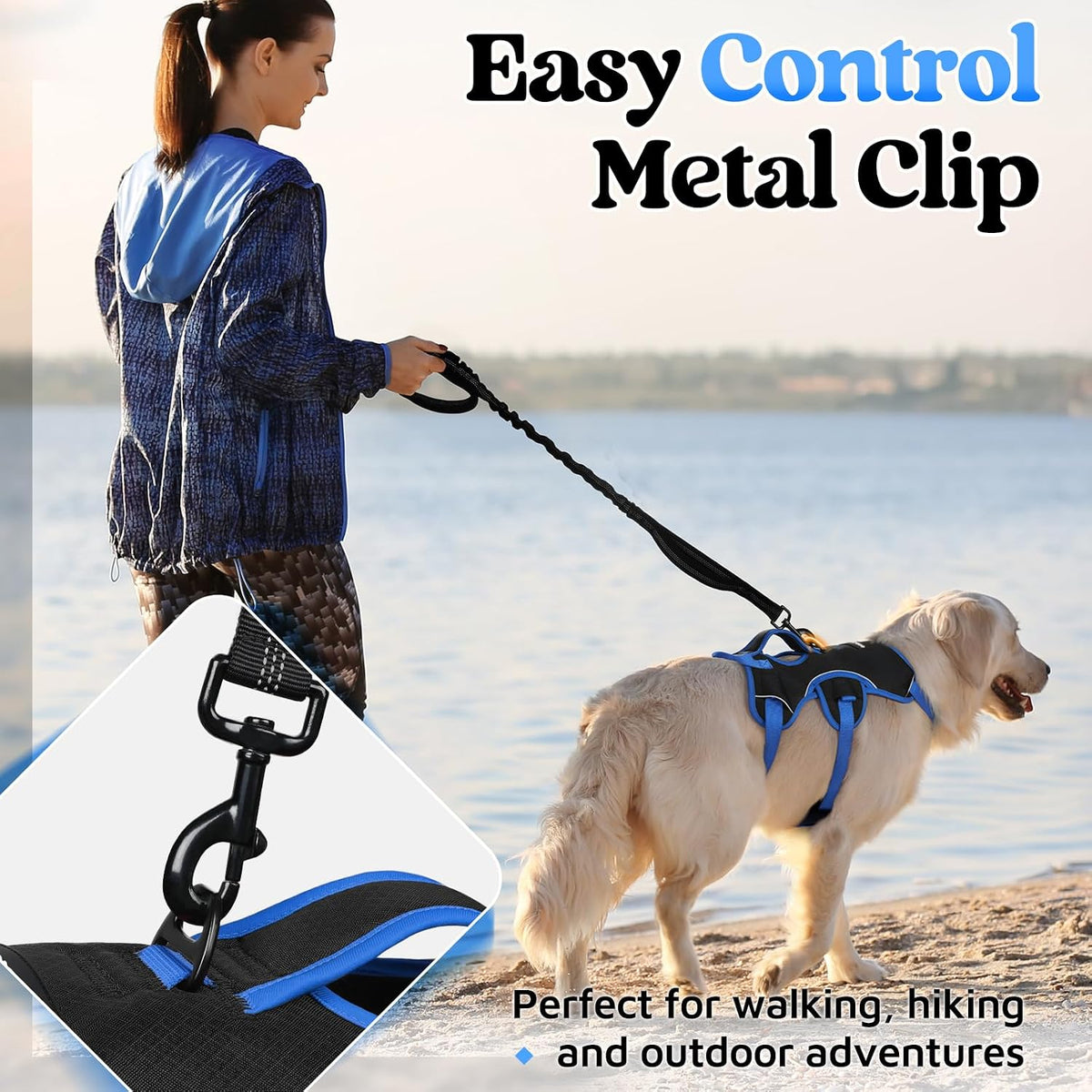 Escape Proof Dog Harness for Large, No Pull with Lift Handle | No Escape, Full Soft Padded, Reflective Adjustable Vest, Leash Clip for Walking Hiking Training, Black, Large