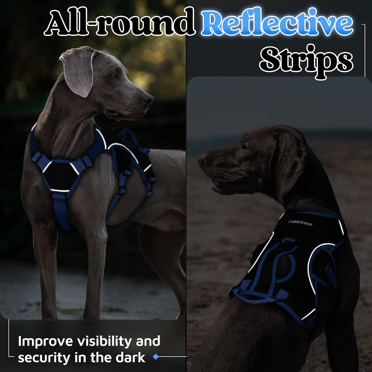 Escape Proof Dog Harness for Large, No Pull with Lift Handle | No Escape, Full Soft Padded, Reflective Adjustable Vest, Leash Clip for Walking Hiking Training, Black, Large