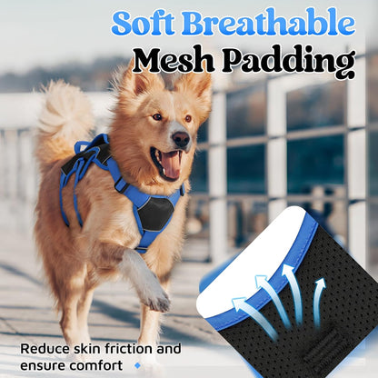 Escape Proof Dog Harness for Large, No Pull with Lift Handle | No Escape, Full Soft Padded, Reflective Adjustable Vest, Leash Clip for Walking Hiking Training, Black, Large
