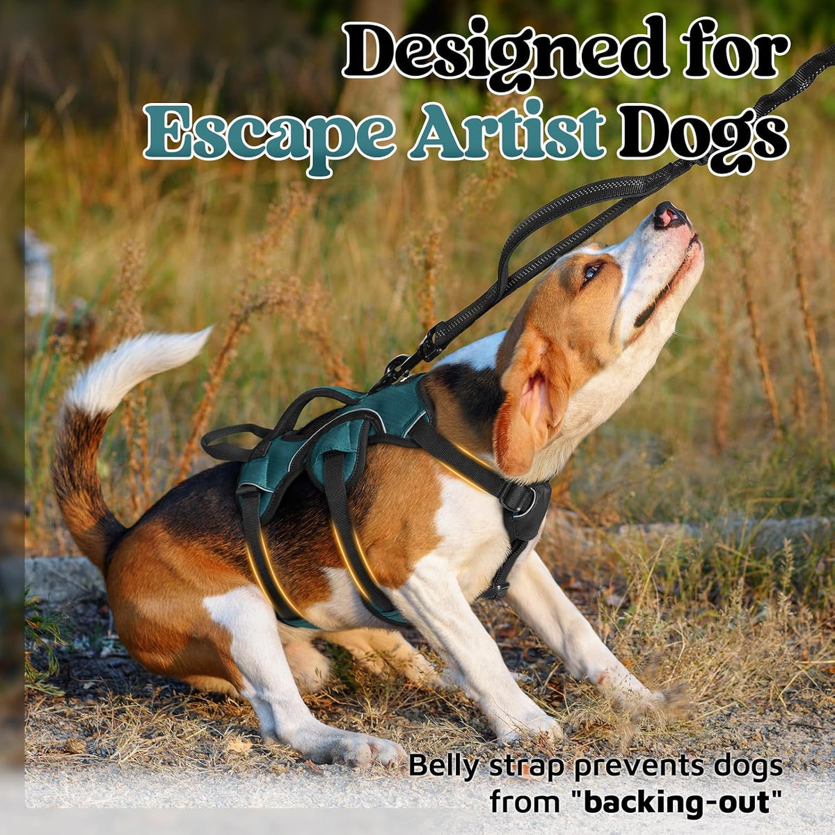 Escape Proof Dog Harness for Large, No Pull with Lift Handle | No Escape, Full Soft Padded, Reflective Adjustable Vest, Leash Clip for Walking Hiking Training, Black, Large