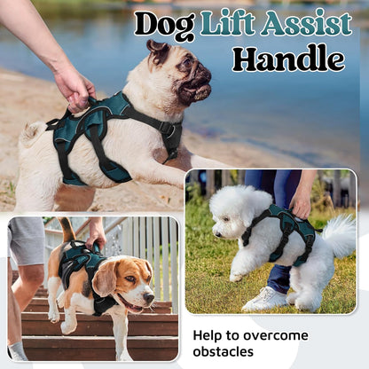 Escape Proof Dog Harness for Large, No Pull with Lift Handle | No Escape, Full Soft Padded, Reflective Adjustable Vest, Leash Clip for Walking Hiking Training, Black, Large