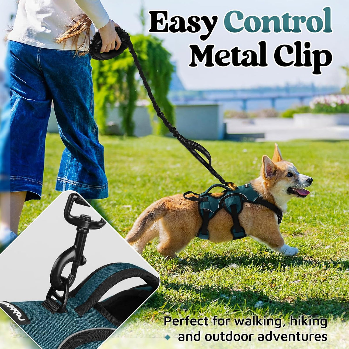 Escape Proof Dog Harness for Large, No Pull with Lift Handle | No Escape, Full Soft Padded, Reflective Adjustable Vest, Leash Clip for Walking Hiking Training, Black, Large