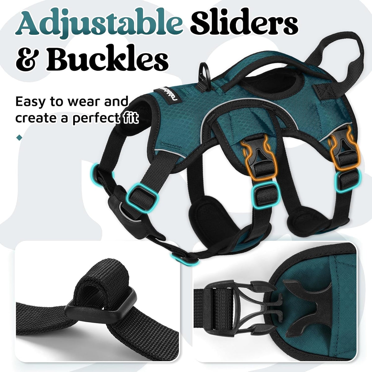 Escape Proof Dog Harness for Large, No Pull with Lift Handle | No Escape, Full Soft Padded, Reflective Adjustable Vest, Leash Clip for Walking Hiking Training, Black, Large