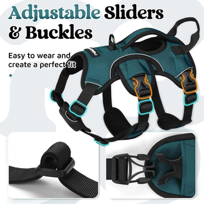 Escape Proof Dog Harness for Large, No Pull with Lift Handle | No Escape, Full Soft Padded, Reflective Adjustable Vest, Leash Clip for Walking Hiking Training, Black, Large