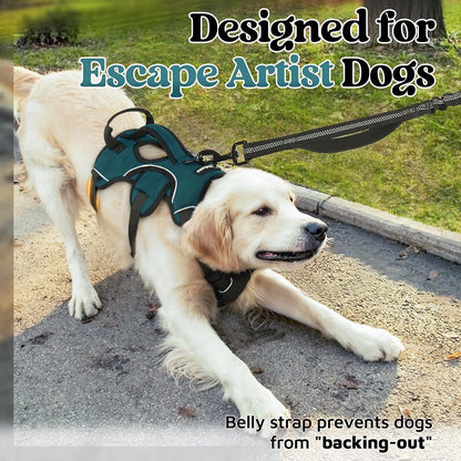 Escape Proof Dog Harness for Large, No Pull with Lift Handle | No Escape, Full Soft Padded, Reflective Adjustable Vest, Leash Clip for Walking Hiking Training, Black, Large