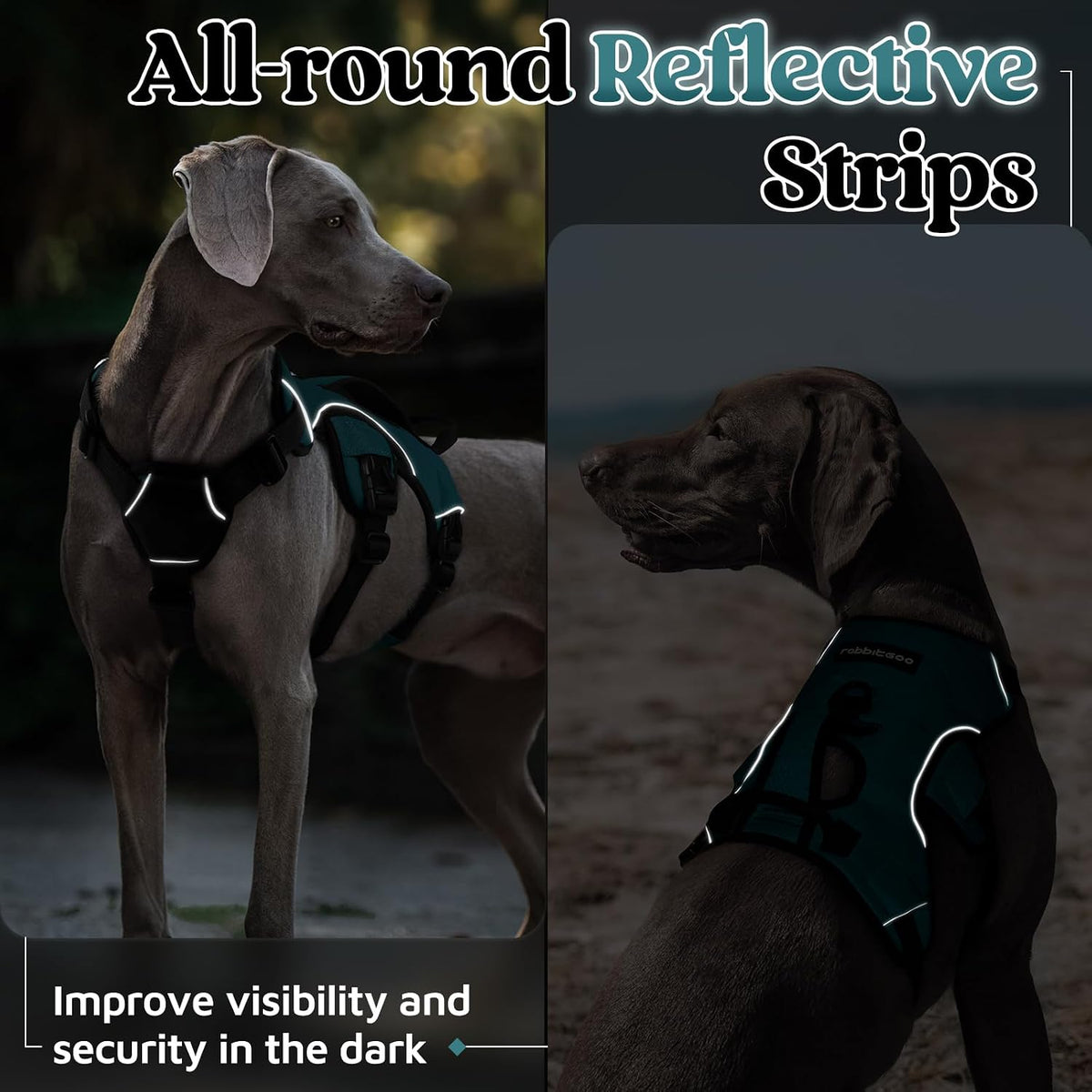 Escape Proof Dog Harness for Large, No Pull with Lift Handle | No Escape, Full Soft Padded, Reflective Adjustable Vest, Leash Clip for Walking Hiking Training, Black, Large