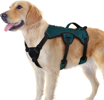 Escape Proof Dog Harness for Large, No Pull with Lift Handle | No Escape, Full Soft Padded, Reflective Adjustable Vest, Leash Clip for Walking Hiking Training, Black, Large