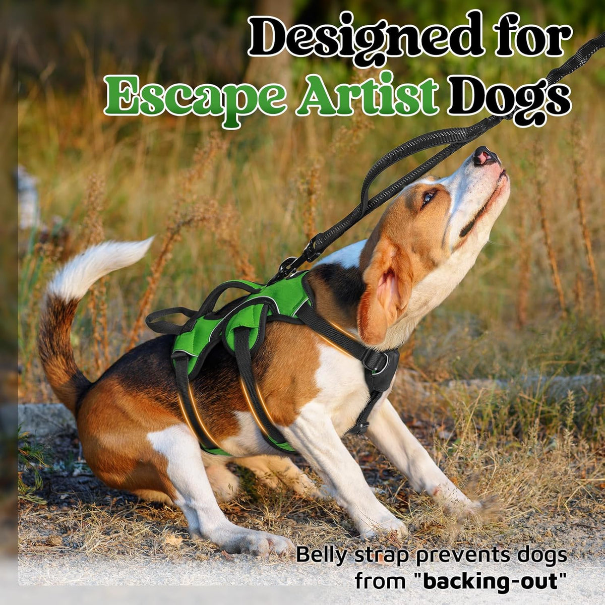 Escape Proof Dog Harness for Large, No Pull with Lift Handle | No Escape, Full Soft Padded, Reflective Adjustable Vest, Leash Clip for Walking Hiking Training, Black, Large