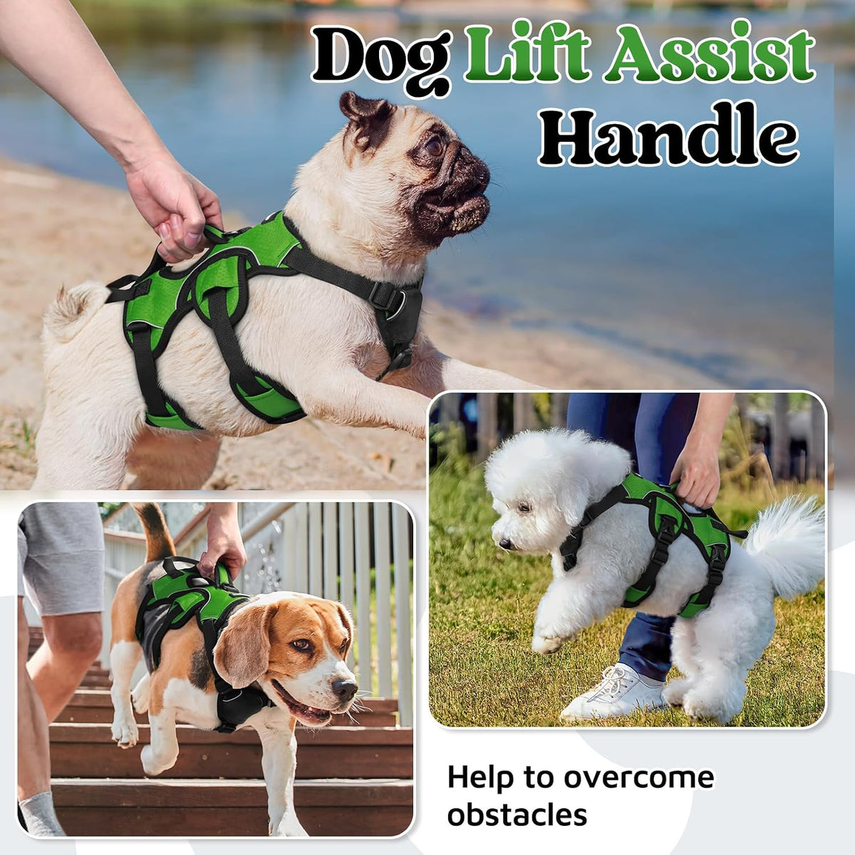 Escape Proof Dog Harness for Large, No Pull with Lift Handle | No Escape, Full Soft Padded, Reflective Adjustable Vest, Leash Clip for Walking Hiking Training, Black, Large