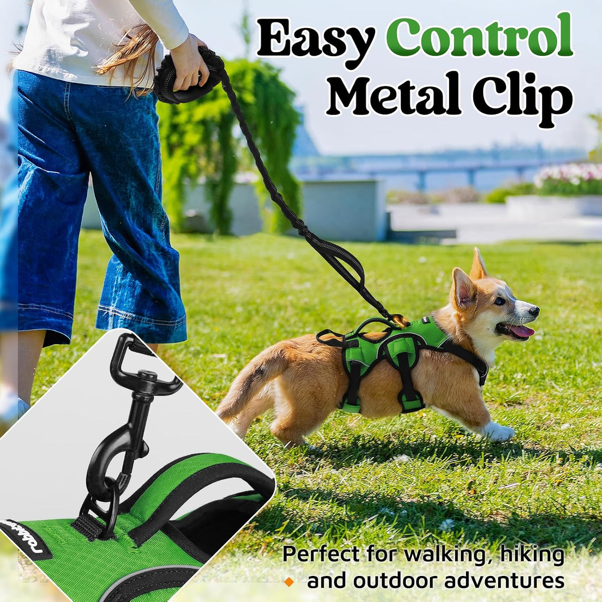 Escape Proof Dog Harness for Large, No Pull with Lift Handle | No Escape, Full Soft Padded, Reflective Adjustable Vest, Leash Clip for Walking Hiking Training, Black, Large