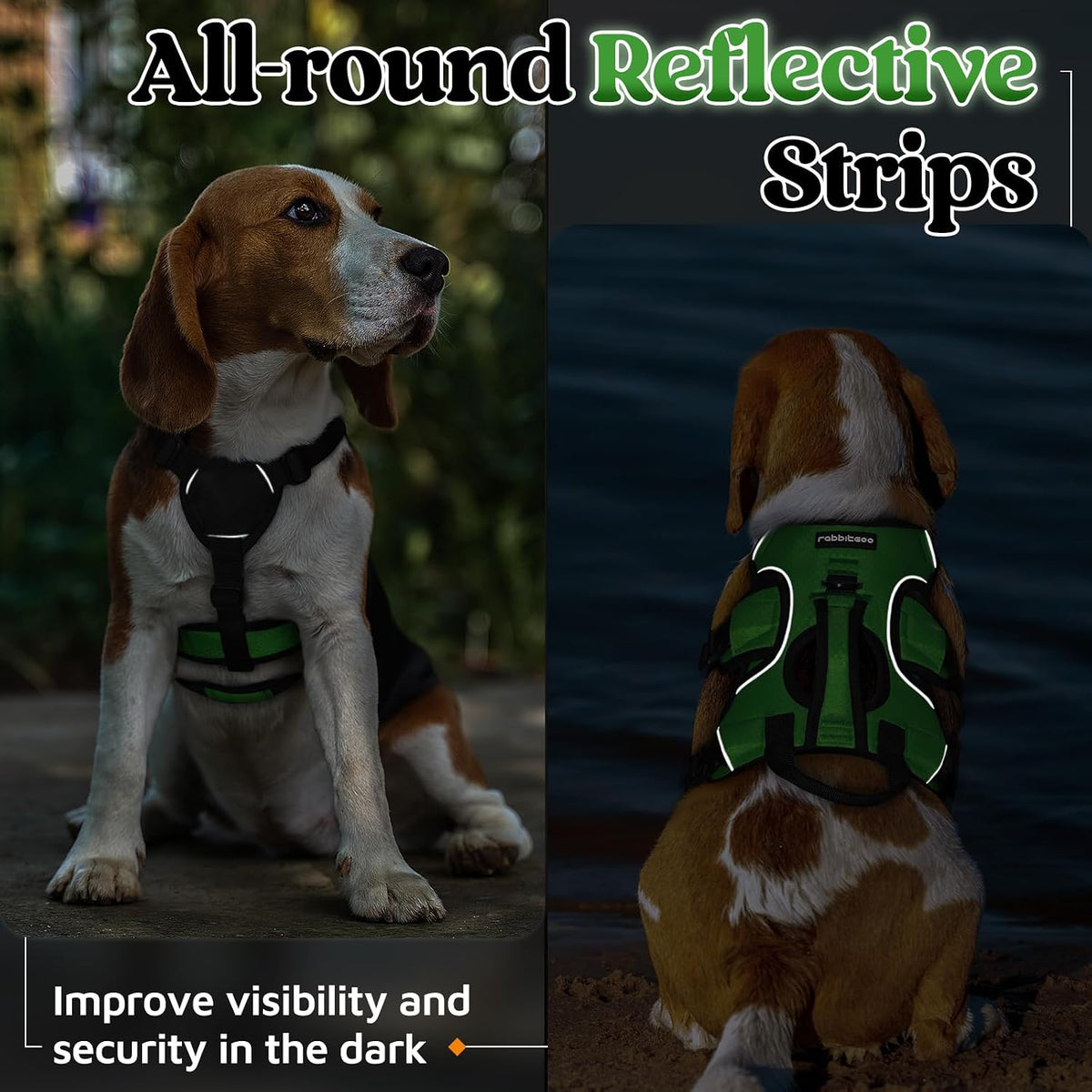 Escape Proof Dog Harness for Large, No Pull with Lift Handle | No Escape, Full Soft Padded, Reflective Adjustable Vest, Leash Clip for Walking Hiking Training, Black, Large