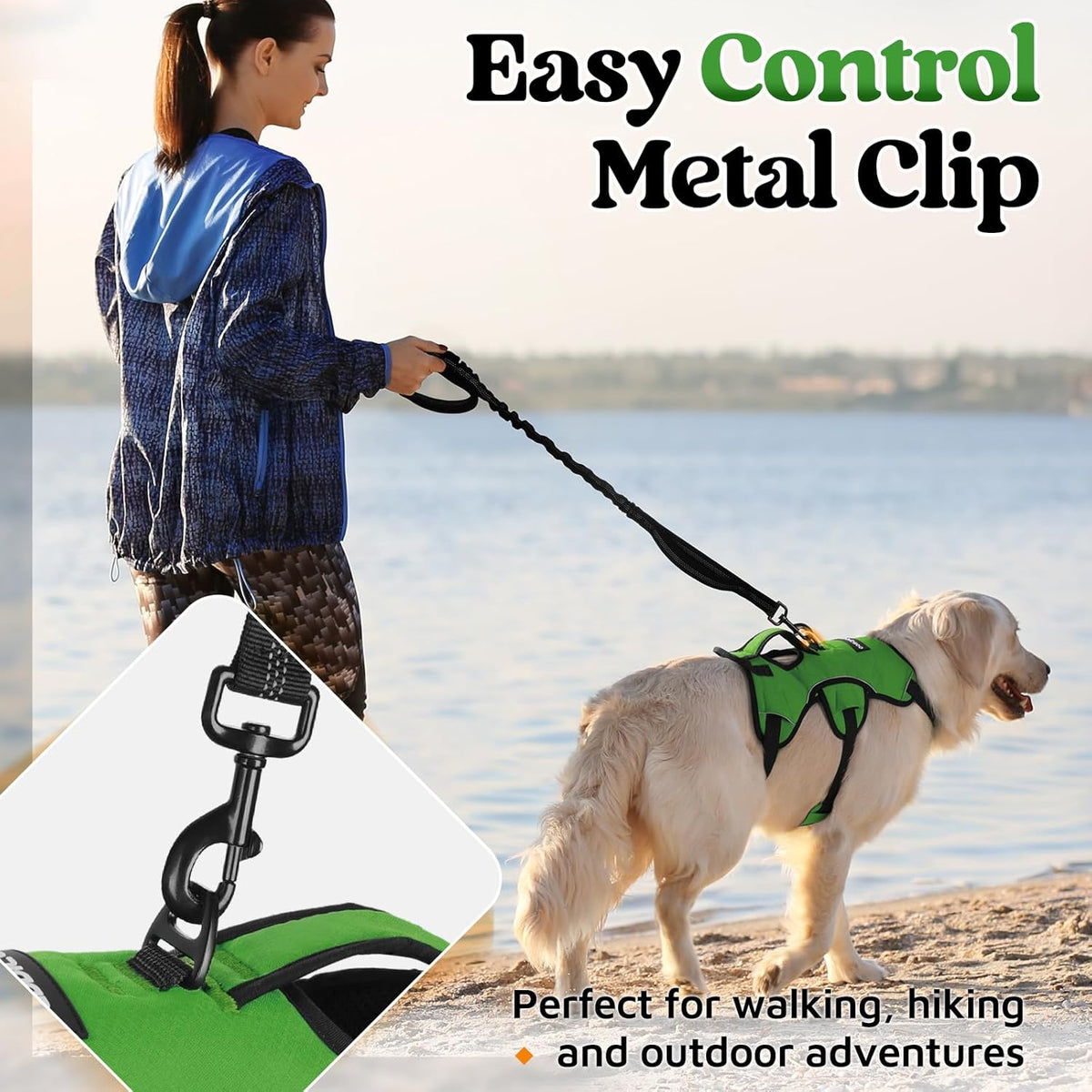 Escape Proof Dog Harness for Large, No Pull with Lift Handle | No Escape, Full Soft Padded, Reflective Adjustable Vest, Leash Clip for Walking Hiking Training, Black, Large