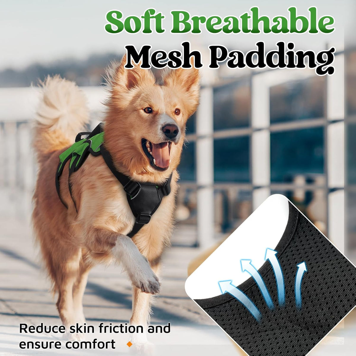 Escape Proof Dog Harness for Large, No Pull with Lift Handle | No Escape, Full Soft Padded, Reflective Adjustable Vest, Leash Clip for Walking Hiking Training, Black, Large