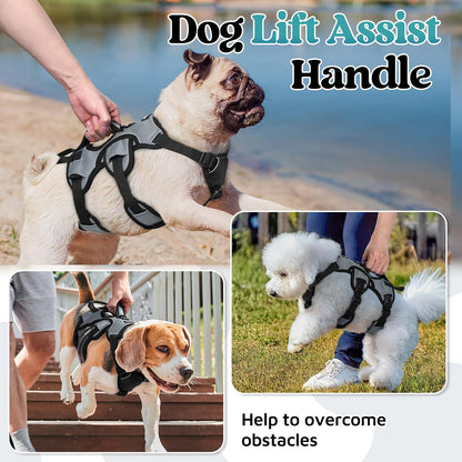 Escape Proof Dog Harness for Large, No Pull with Lift Handle | No Escape, Full Soft Padded, Reflective Adjustable Vest, Leash Clip for Walking Hiking Training, Black, Large