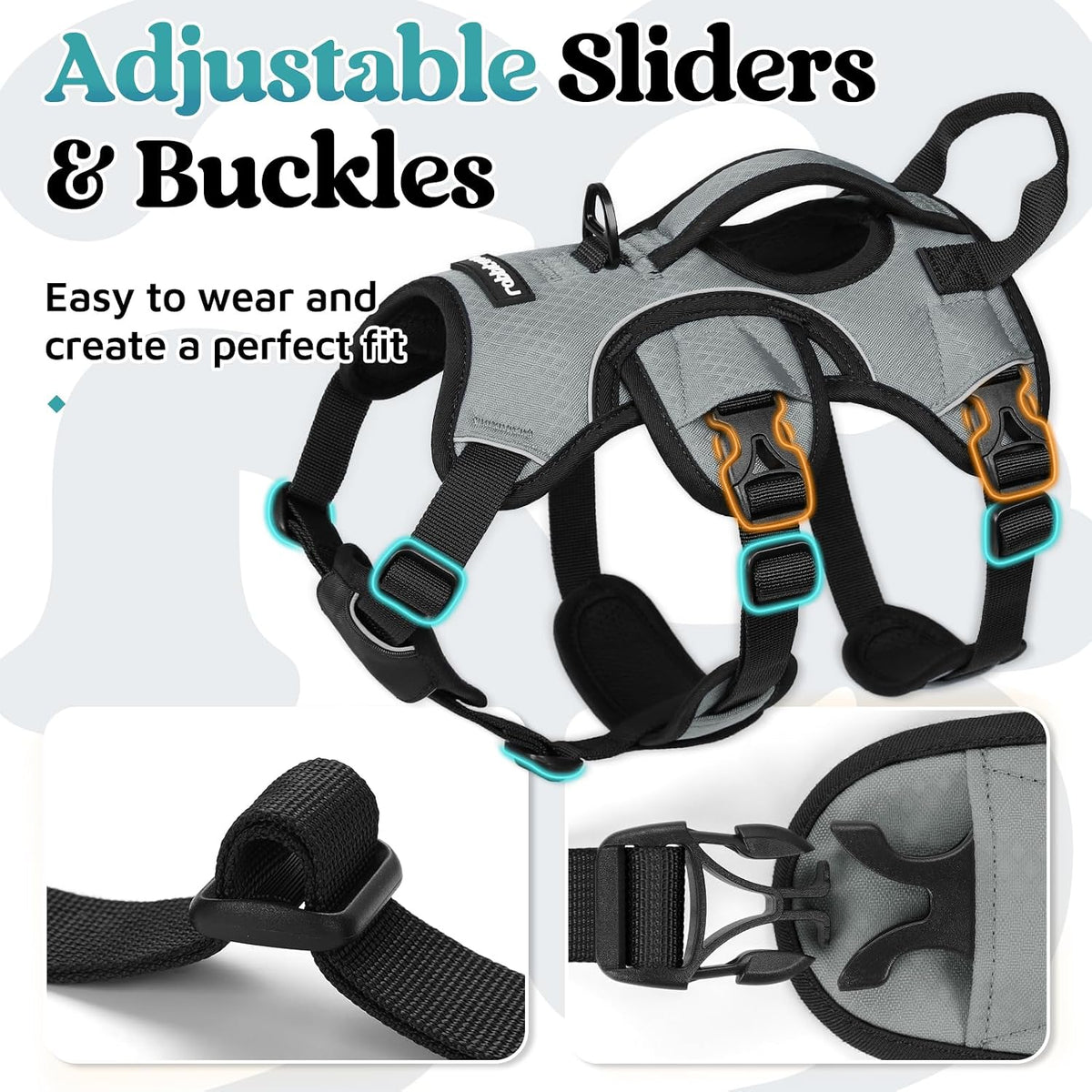 Escape Proof Dog Harness for Large, No Pull with Lift Handle | No Escape, Full Soft Padded, Reflective Adjustable Vest, Leash Clip for Walking Hiking Training, Black, Large