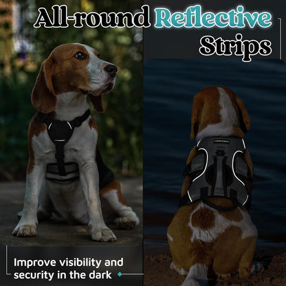 Escape Proof Dog Harness for Large, No Pull with Lift Handle | No Escape, Full Soft Padded, Reflective Adjustable Vest, Leash Clip for Walking Hiking Training, Black, Large