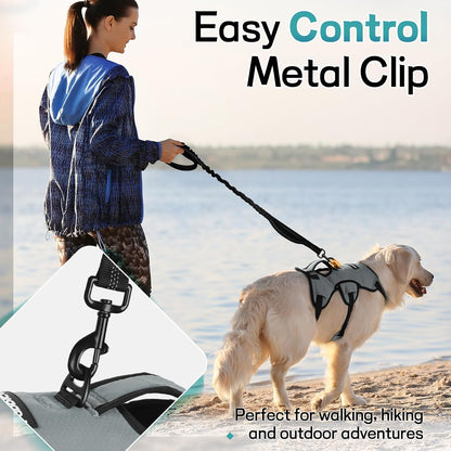 Escape Proof Dog Harness for Large, No Pull with Lift Handle | No Escape, Full Soft Padded, Reflective Adjustable Vest, Leash Clip for Walking Hiking Training, Black, Large