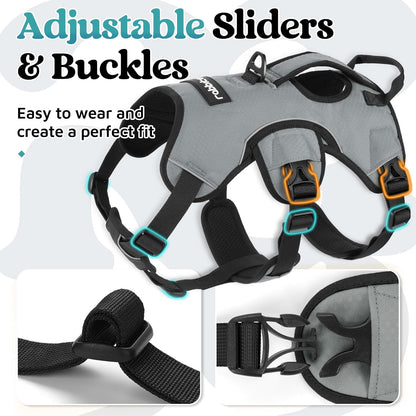 Escape Proof Dog Harness for Large, No Pull with Lift Handle | No Escape, Full Soft Padded, Reflective Adjustable Vest, Leash Clip for Walking Hiking Training, Black, Large