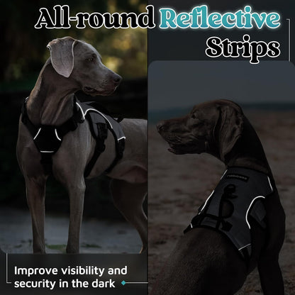 Escape Proof Dog Harness for Large, No Pull with Lift Handle | No Escape, Full Soft Padded, Reflective Adjustable Vest, Leash Clip for Walking Hiking Training, Black, Large
