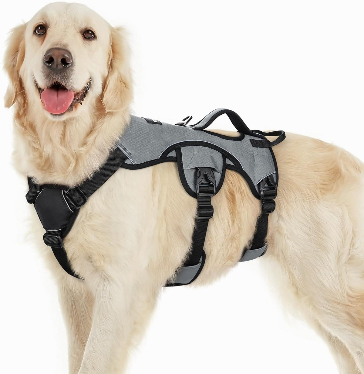 Escape Proof Dog Harness for Large, No Pull with Lift Handle | No Escape, Full Soft Padded, Reflective Adjustable Vest, Leash Clip for Walking Hiking Training, Black, Large
