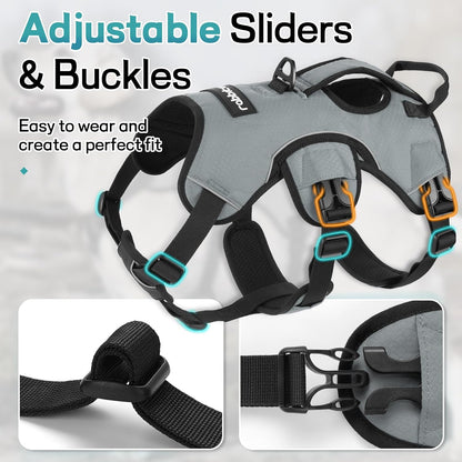 Escape Proof Dog Harness for Large, No Pull with Lift Handle | No Escape, Full Soft Padded, Reflective Adjustable Vest, Leash Clip for Walking Hiking Training, Black, Large