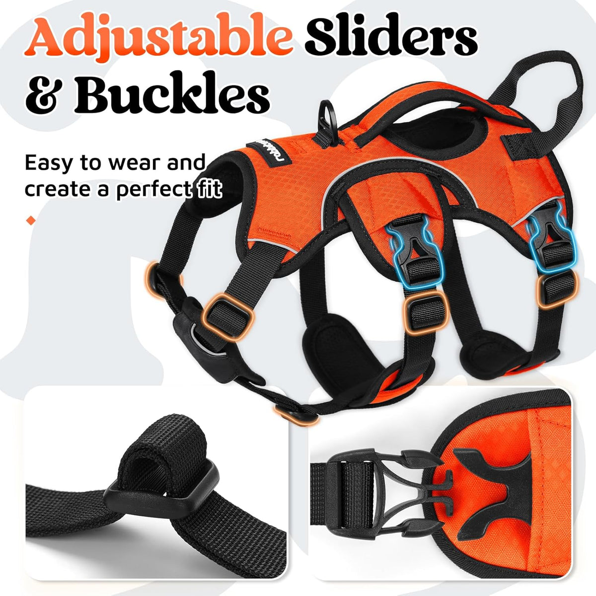Escape Proof Dog Harness for Large, No Pull with Lift Handle | No Escape, Full Soft Padded, Reflective Adjustable Vest, Leash Clip for Walking Hiking Training, Black, Large