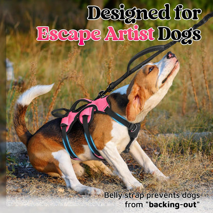 Escape Proof Dog Harness for Large, No Pull with Lift Handle | No Escape, Full Soft Padded, Reflective Adjustable Vest, Leash Clip for Walking Hiking Training, Black, Large