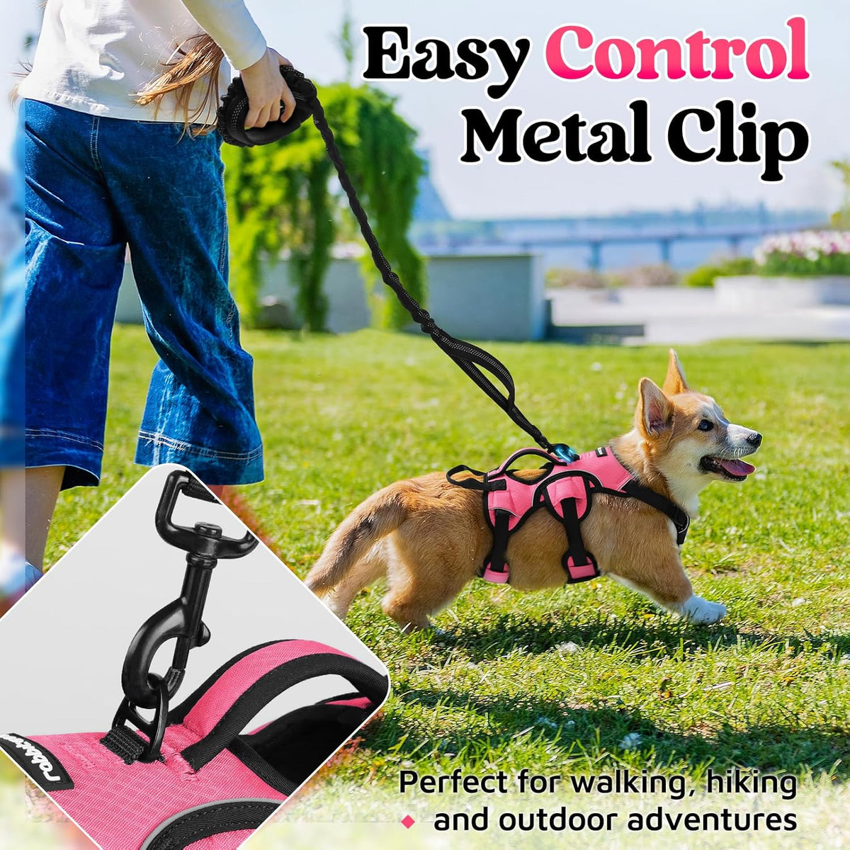 Escape Proof Dog Harness for Large, No Pull with Lift Handle | No Escape, Full Soft Padded, Reflective Adjustable Vest, Leash Clip for Walking Hiking Training, Black, Large