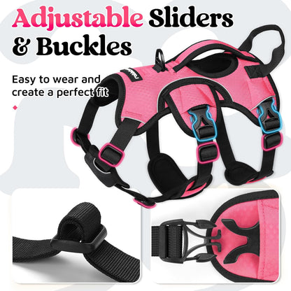 Escape Proof Dog Harness for Large, No Pull with Lift Handle | No Escape, Full Soft Padded, Reflective Adjustable Vest, Leash Clip for Walking Hiking Training, Black, Large