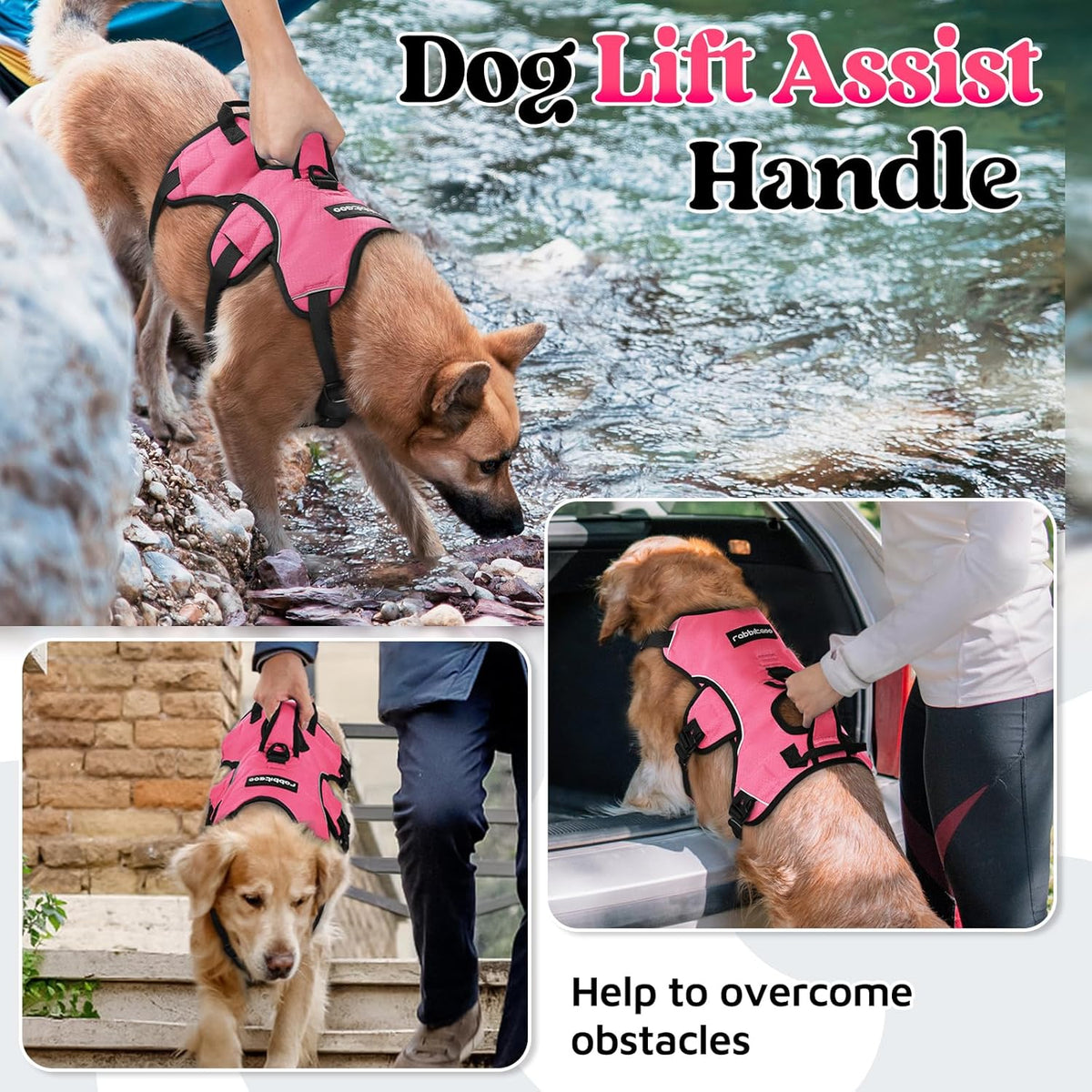 Escape Proof Dog Harness for Large, No Pull with Lift Handle | No Escape, Full Soft Padded, Reflective Adjustable Vest, Leash Clip for Walking Hiking Training, Black, Large