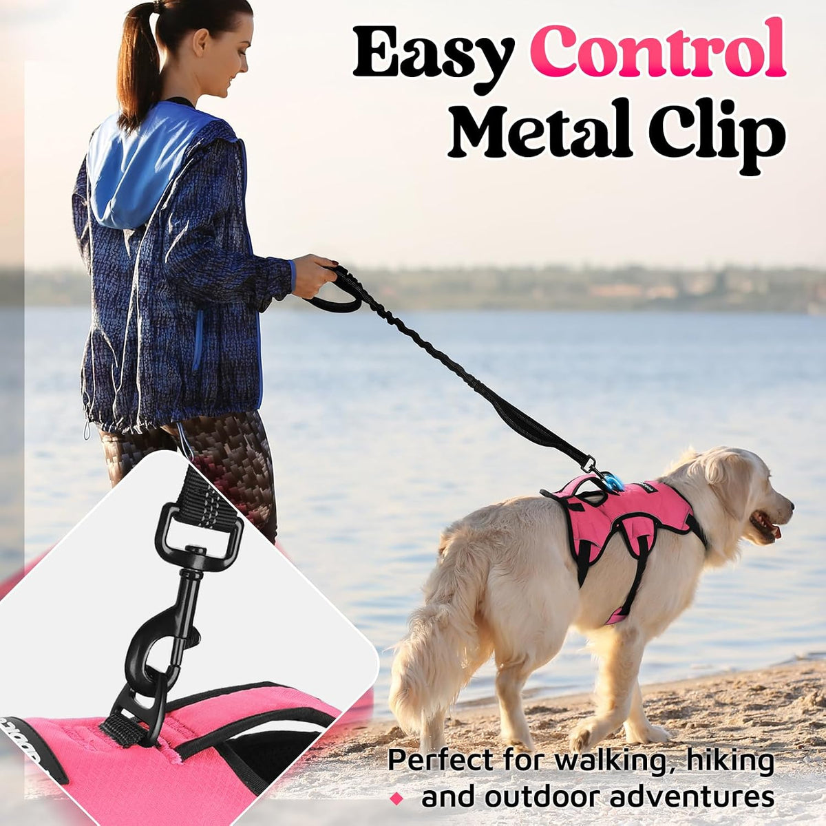 Escape Proof Dog Harness for Large, No Pull with Lift Handle | No Escape, Full Soft Padded, Reflective Adjustable Vest, Leash Clip for Walking Hiking Training, Black, Large