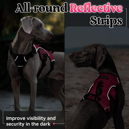 Escape Proof Dog Harness for Large, No Pull with Lift Handle | No Escape, Full Soft Padded, Reflective Adjustable Vest, Leash Clip for Walking Hiking Training, Black, Large