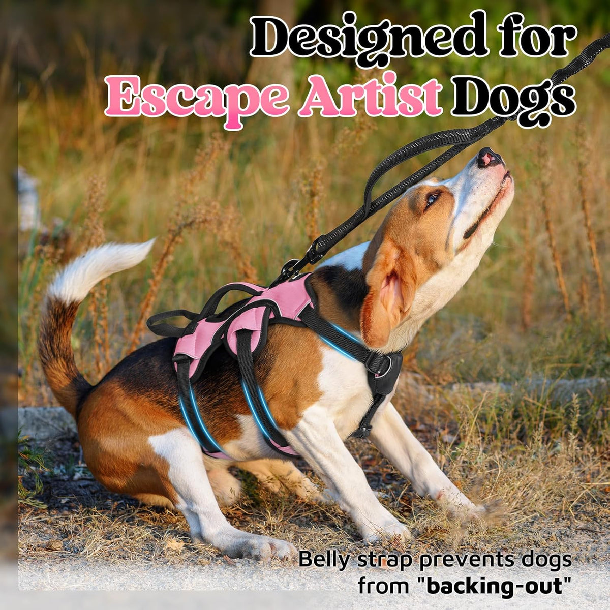 Escape Proof Dog Harness for Large, No Pull with Lift Handle | No Escape, Full Soft Padded, Reflective Adjustable Vest, Leash Clip for Walking Hiking Training, Black, Large