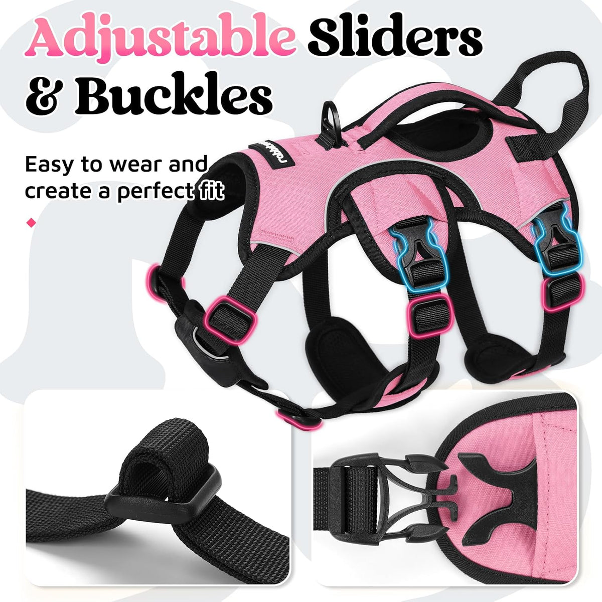 Escape Proof Dog Harness for Large, No Pull with Lift Handle | No Escape, Full Soft Padded, Reflective Adjustable Vest, Leash Clip for Walking Hiking Training, Black, Large