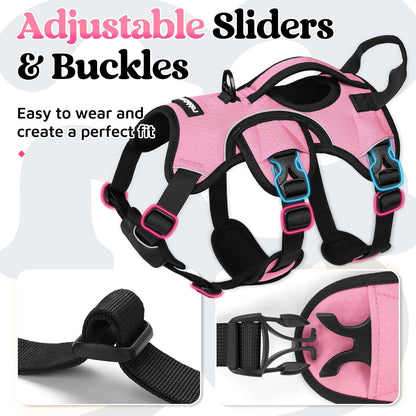 Escape Proof Dog Harness for Large, No Pull with Lift Handle | No Escape, Full Soft Padded, Reflective Adjustable Vest, Leash Clip for Walking Hiking Training, Black, Large