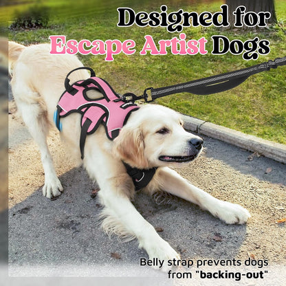 Escape Proof Dog Harness for Large, No Pull with Lift Handle | No Escape, Full Soft Padded, Reflective Adjustable Vest, Leash Clip for Walking Hiking Training, Black, Large