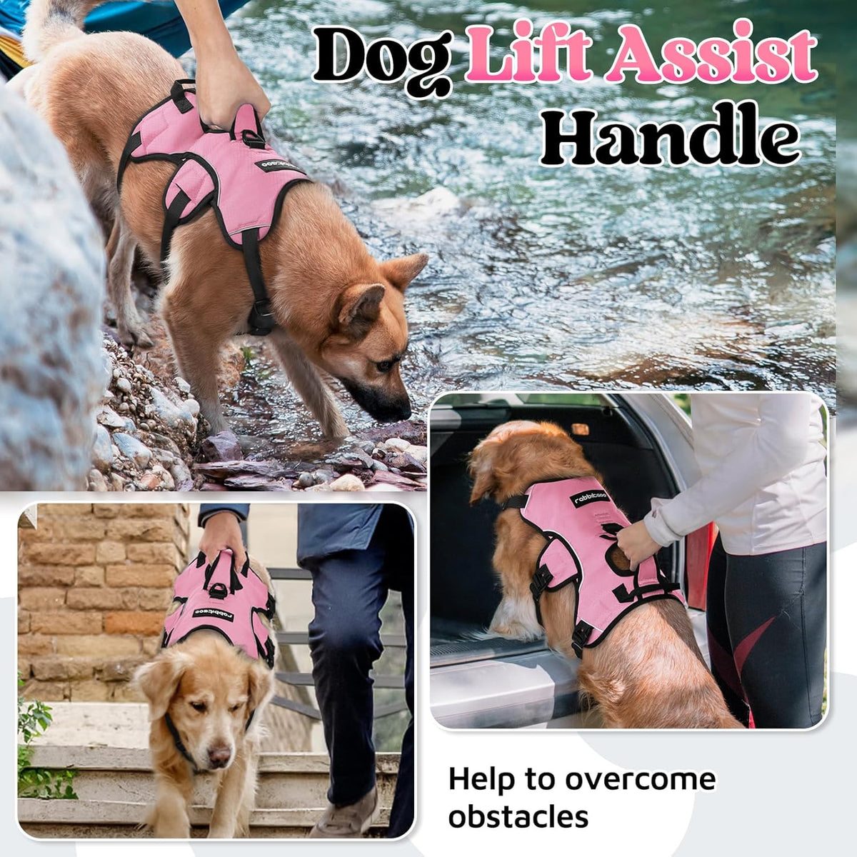 Escape Proof Dog Harness for Large, No Pull with Lift Handle | No Escape, Full Soft Padded, Reflective Adjustable Vest, Leash Clip for Walking Hiking Training, Black, Large