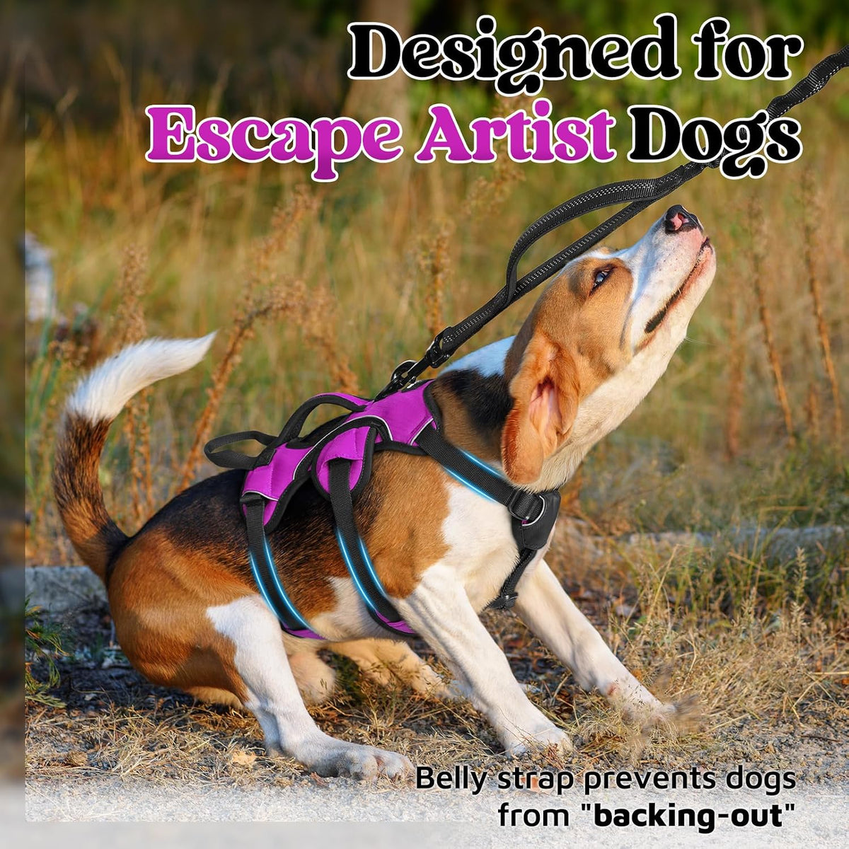 Escape Proof Dog Harness for Large, No Pull with Lift Handle | No Escape, Full Soft Padded, Reflective Adjustable Vest, Leash Clip for Walking Hiking Training, Black, Large