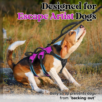Escape Proof Dog Harness for Large, No Pull with Lift Handle | No Escape, Full Soft Padded, Reflective Adjustable Vest, Leash Clip for Walking Hiking Training, Black, Large
