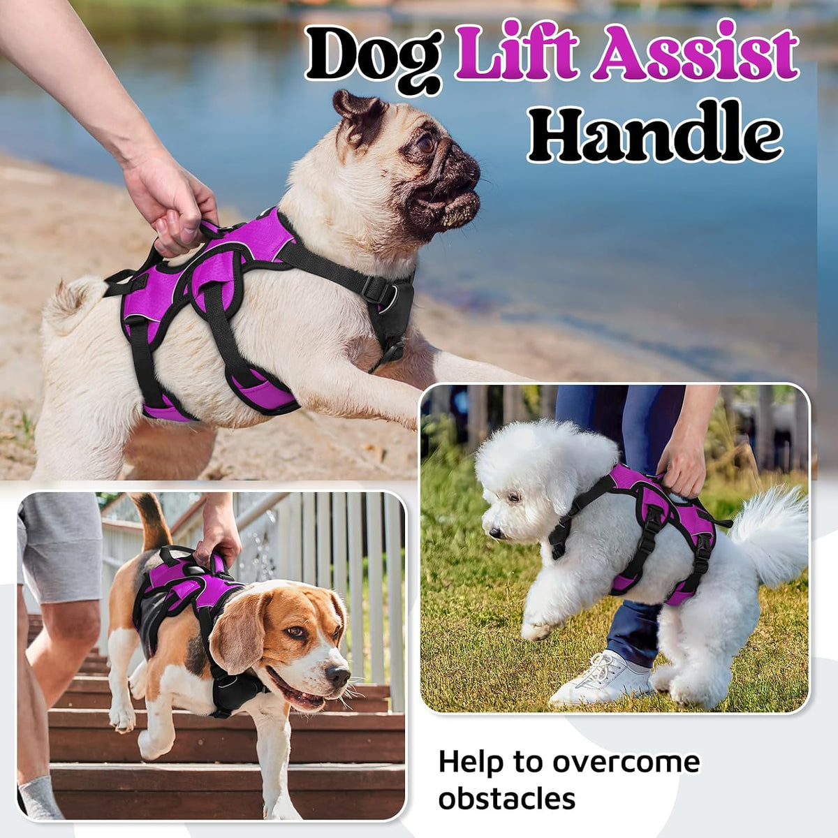 Escape Proof Dog Harness for Large, No Pull with Lift Handle | No Escape, Full Soft Padded, Reflective Adjustable Vest, Leash Clip for Walking Hiking Training, Black, Large