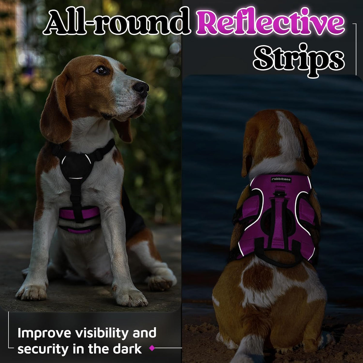 Escape Proof Dog Harness for Large, No Pull with Lift Handle | No Escape, Full Soft Padded, Reflective Adjustable Vest, Leash Clip for Walking Hiking Training, Black, Large