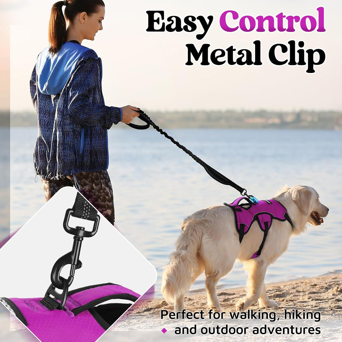 Escape Proof Dog Harness for Large, No Pull with Lift Handle | No Escape, Full Soft Padded, Reflective Adjustable Vest, Leash Clip for Walking Hiking Training, Black, Large